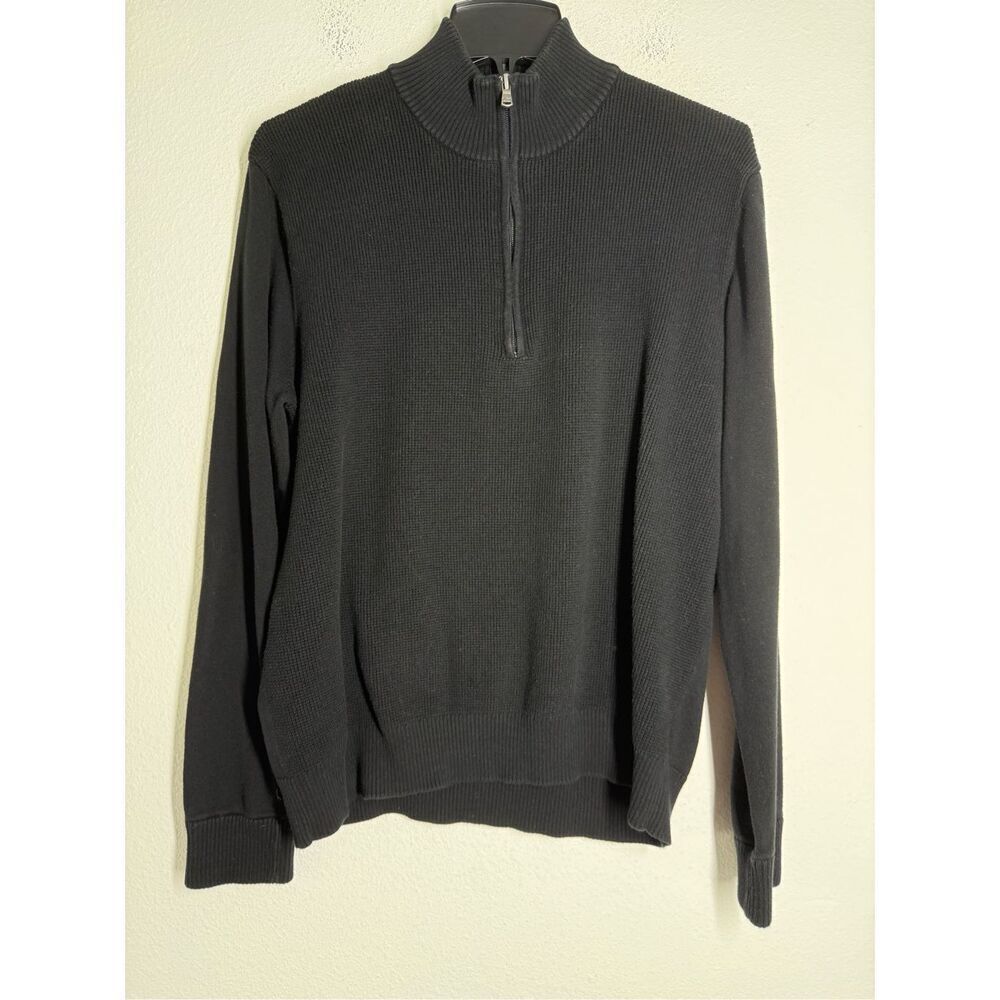 Michael Kors 1/4 Zip Long Sleeve Pullover Sweater Men' Black Cotton Stretch Sz L